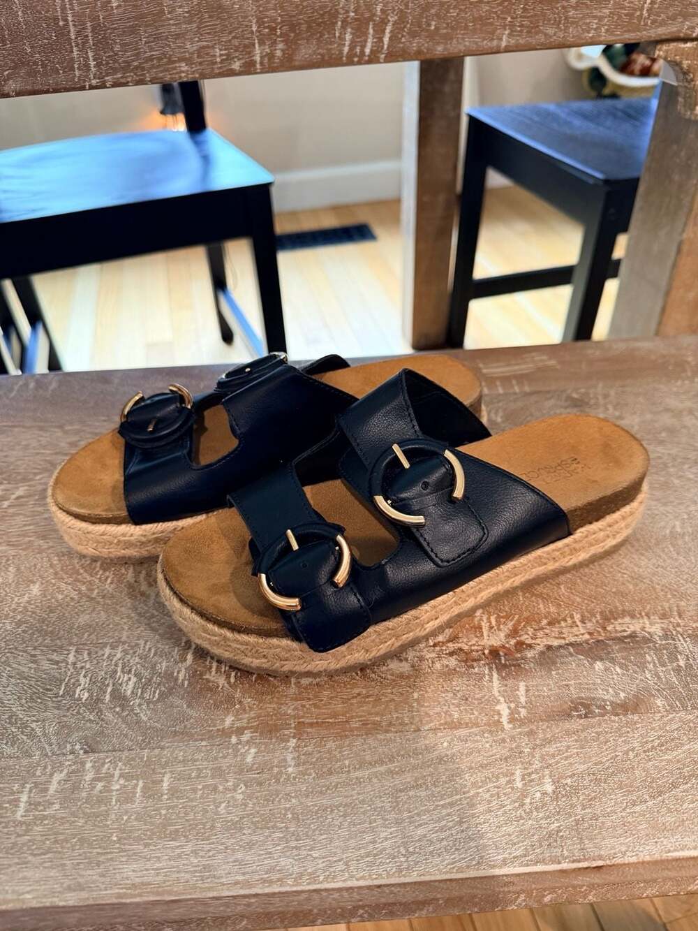 Market & Spruce Black Double Buckle Espadrille Sandals Size 7 - Picture 3 of 5